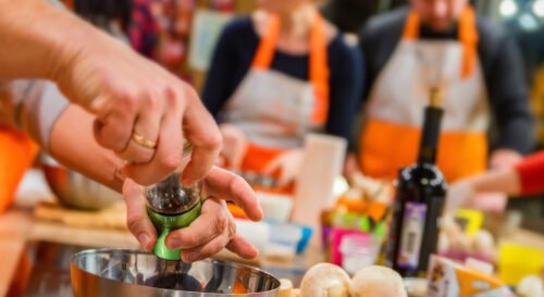 Chef,Adds,Pepper,To,Meat,At,Cooking,Workshop